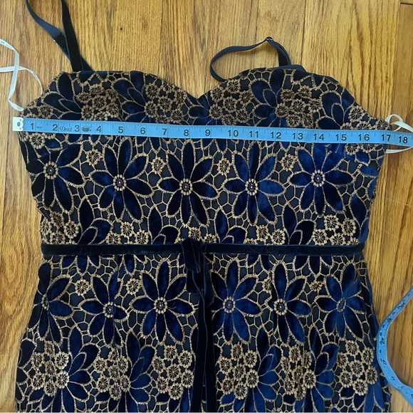 Petal & Pup Just Me Alara Navy Floral Lace Overlay Midi Trumpet Cocktail Dress - Picture 15 of 16